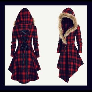 Fur Hood Plaid Holiday Coat